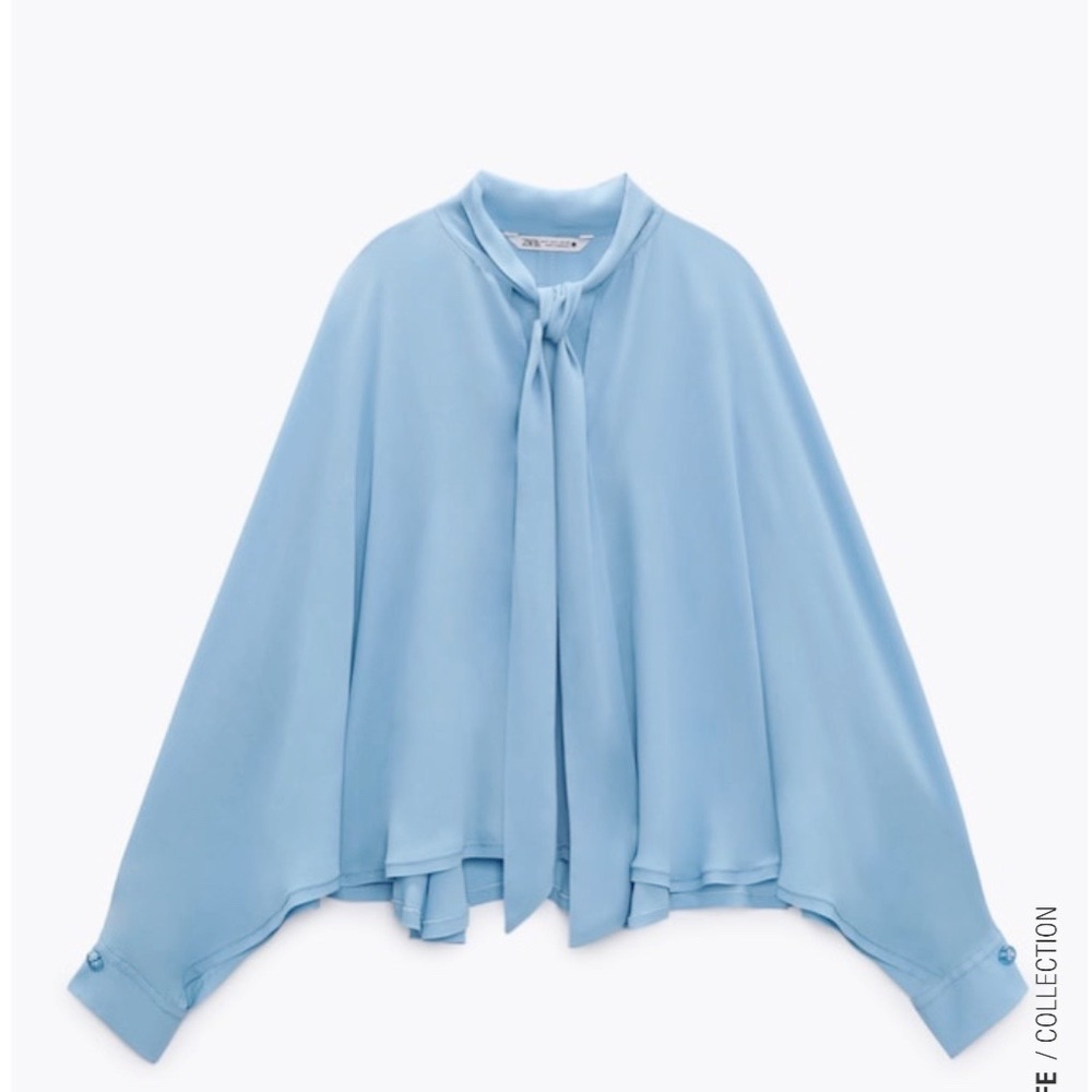 Zara Blue Flowy Cape Sleeve Blouse Size S NWT